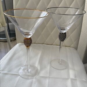 Elegant Crystal Martini Glasses with Gold and Silver Accents